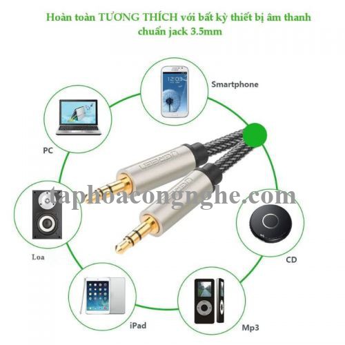 Ugreen 10605 3M màu Xám Cáp âm thanh 2 đầu 3.5mm dương cao cấp AV125 30010605